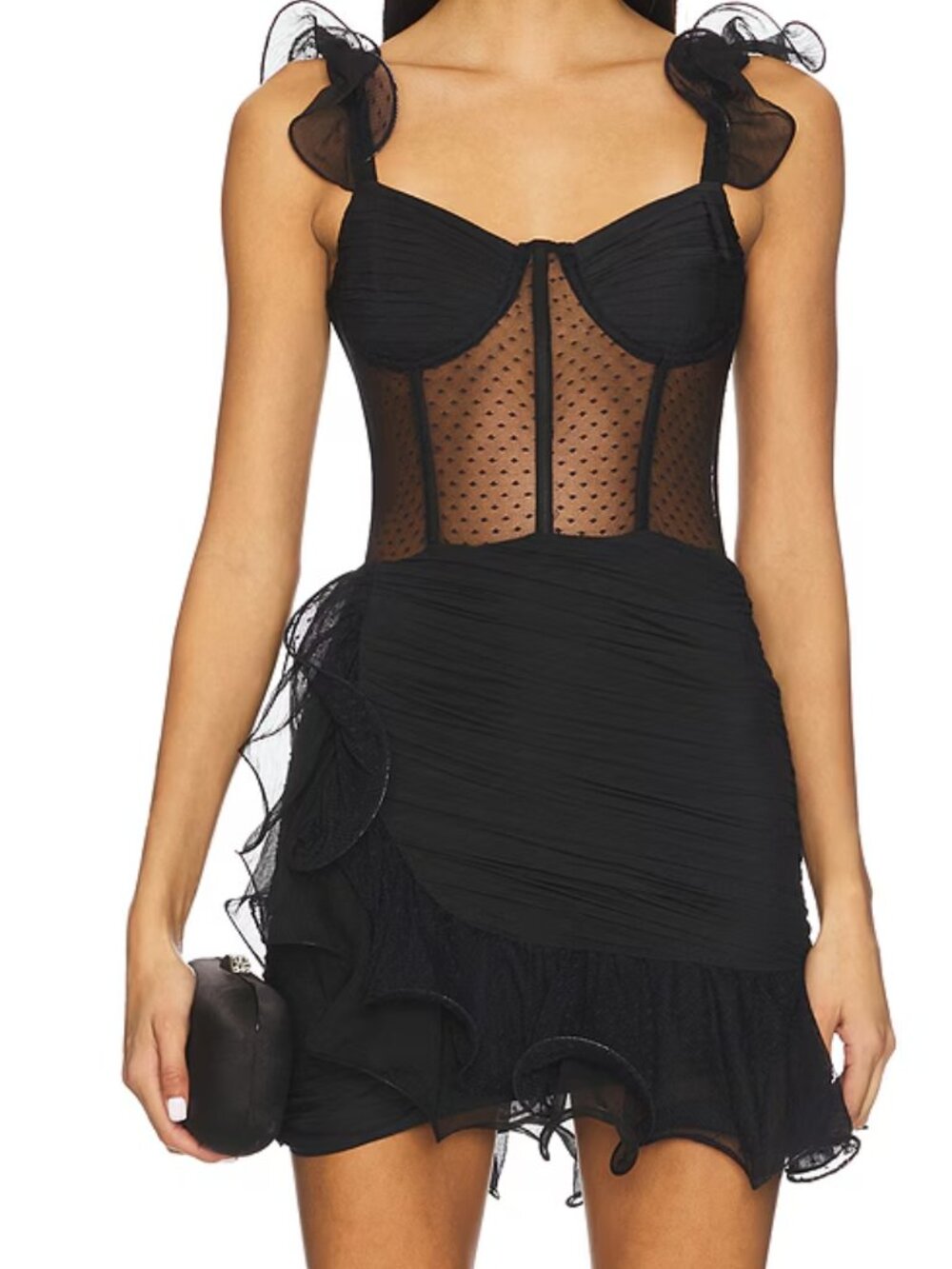 PatBO LAILA LACE FLUTTER MINI DRESS NWT, 4 / BLACK